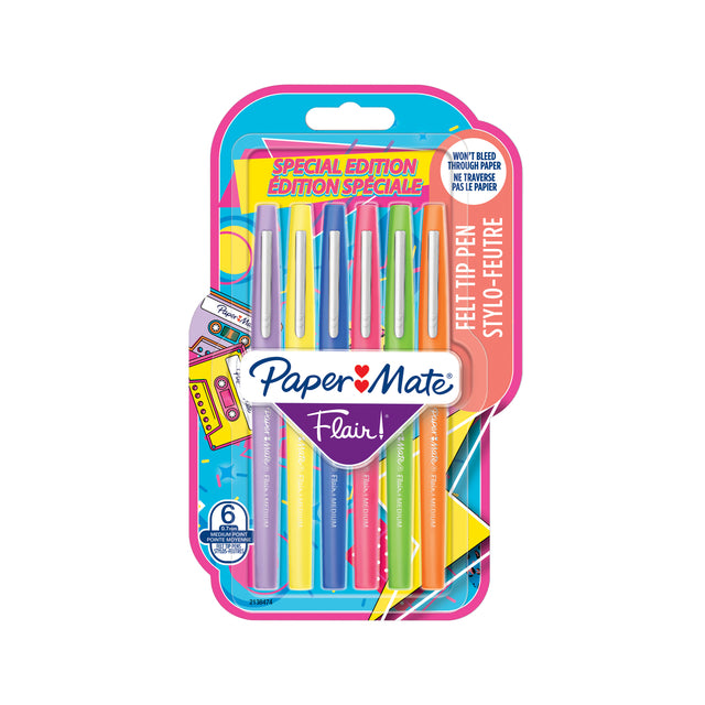 Paper Mate - Fineliner Flair retro mediano surtido blister de 6 piezas
