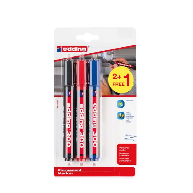 Edding - Viltstift 300 rond 1.5-3mm 2+1 assorti