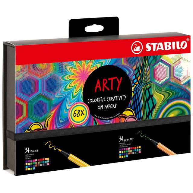 Stabilo - ARTY Creative Set viltstift Medium Blauw, Blush, Karmijn, Groen, Grijs, Khaki, Lila, Limoen, Oker, Oranje, Paars, Turkoois, Violet, Geel