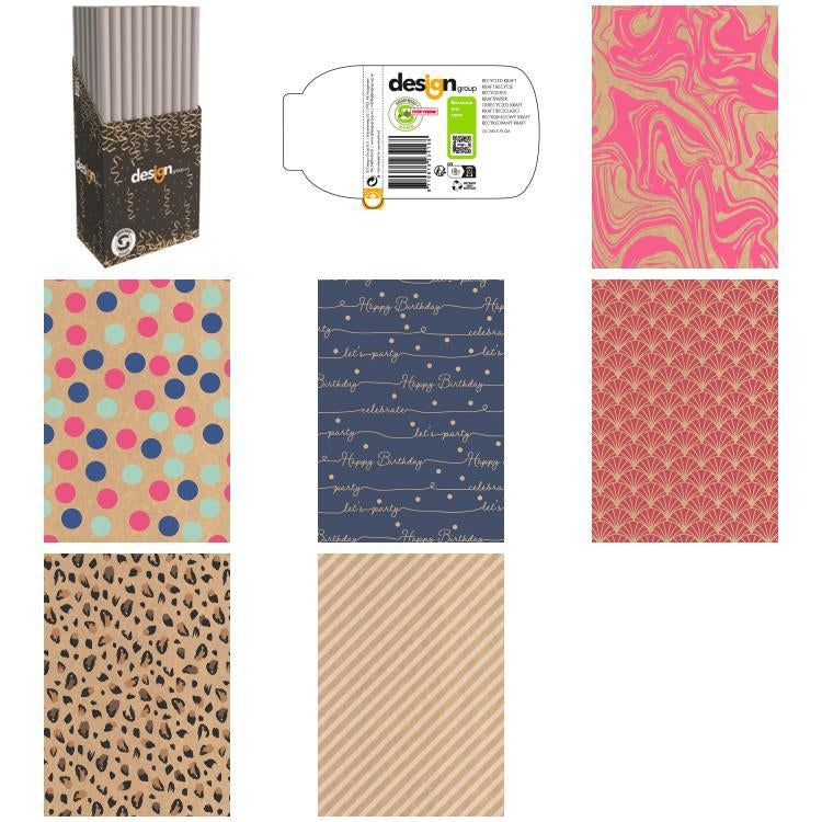 IG design - Wrapping paper IG Group Printed Kraft 200x70cm assorted
