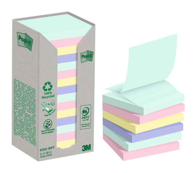 Post-it - Bloc-notes 3m z-note r330 76x76mm recycler | 10 pièces