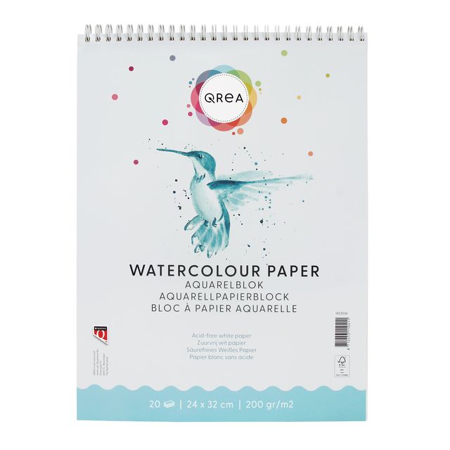 Qrea - Bloc aquarelle 24x32 20 feuilles spirale 200gr