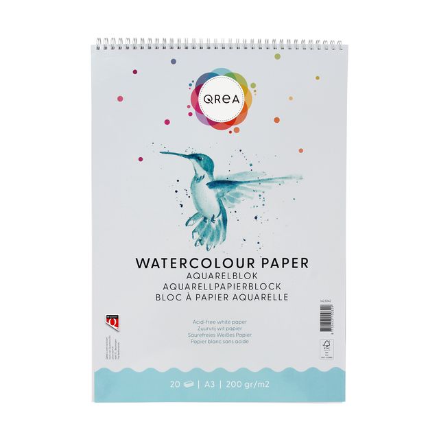 Qrea - Watercolor block A3 20 sheets 200gr spiral