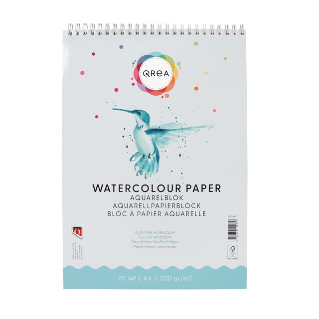 Qrea - Watercolor block A4 20 sheets 200gr spiral