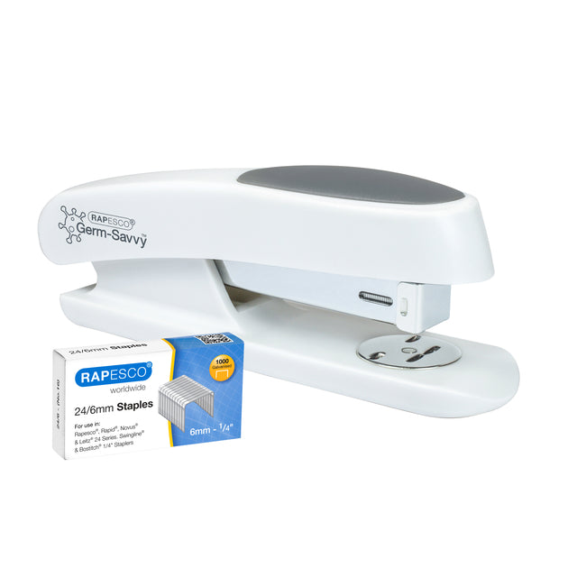 Rapesco - Agrafeuse Germ-Savvy Moins d'effort Eco Sting Ray antibactérien blanc | 12 pièces