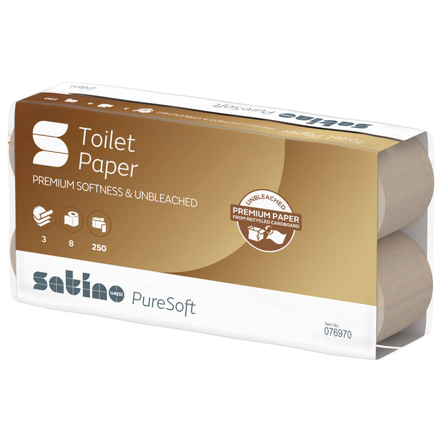 Satino by WEPA - Toiletpapier Satino MT1 PureSoft 3-laags 250 vel naturel 076970 | 8 stuks