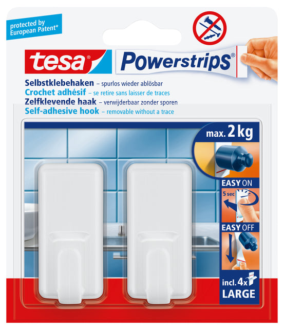 Tesa - Ganci Powerstrips® LARGE Classic autoadesivi rimovibili bianchi 2 pezzi