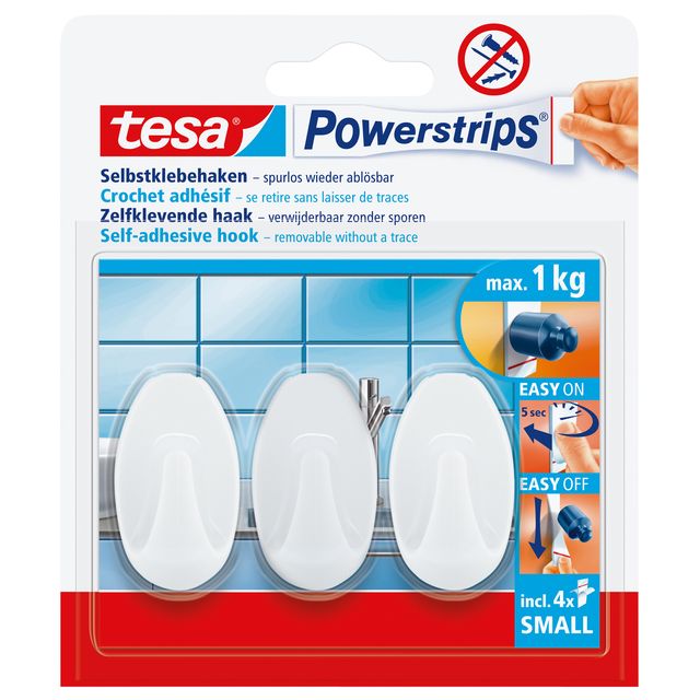 Tesa - Crochets Powerstrips® PETIT Ovale autocollants amovibles blancs 3 pièces