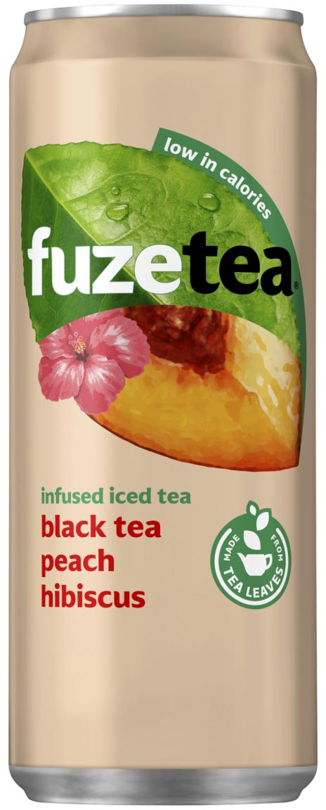 Fuze tea - frisdrank, niet-bruisend, sleek blik van 33 cl, pak van 24 stuks, perzik hibiscus