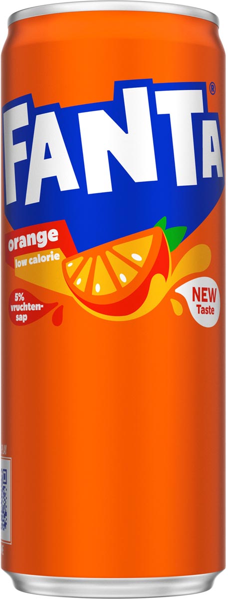 Fanta - Orange frisdrank, sleek blik van 25 cl, pak van 24 stuks.