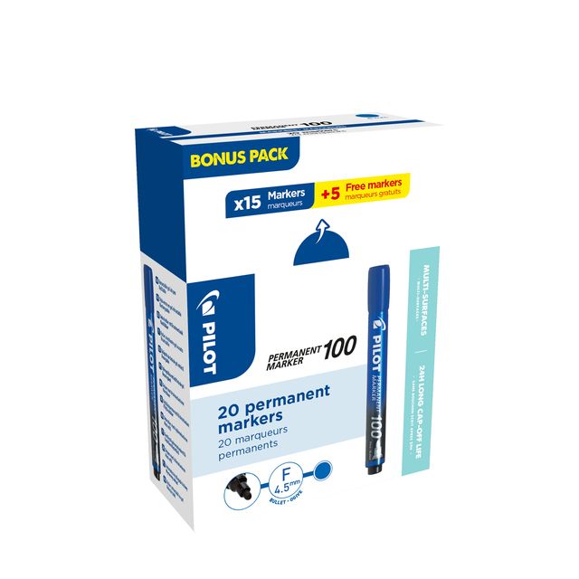 Pilot - Felt-tip pen 100 round fine blue box of 15+5 free