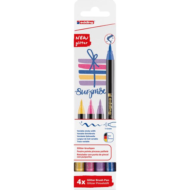 Edding - Brushpen 1340 paillettes assorties lot de 4 pièces