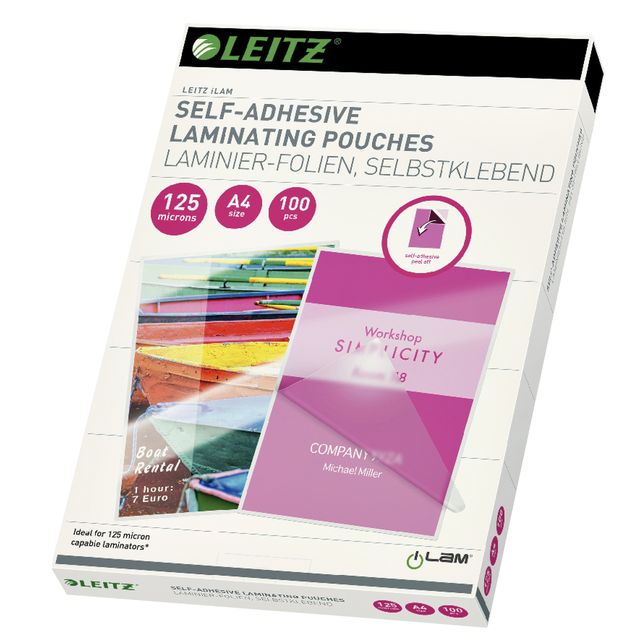Leitz - Sleeve di laminazione iLAM A4 autoadesiva 2x125micron EVA 100 pezzi