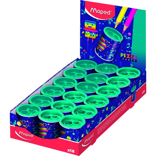 Maped - Pixel Party Taille-Crayon Présentoir 2 trous de 18 pièces