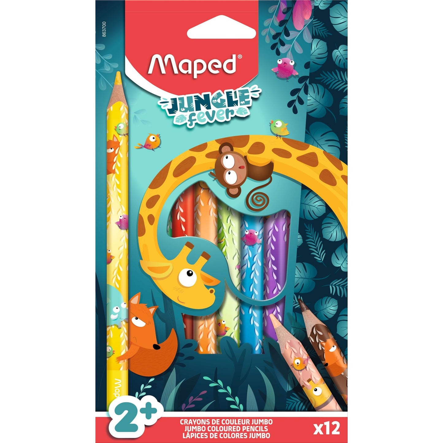 Maped - Set jumbo di matite colorate Jungle Fever da 12 colori