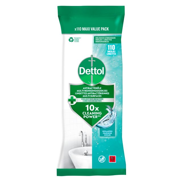 DETTOL - Lingettes nettoyantes antibactériennes Océan 110 pièces