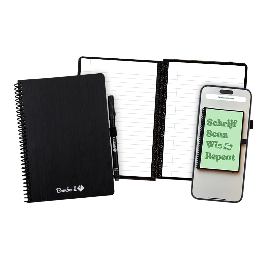 Bambook - Notitieboek zwart a5 lijn 40pag uitwisb