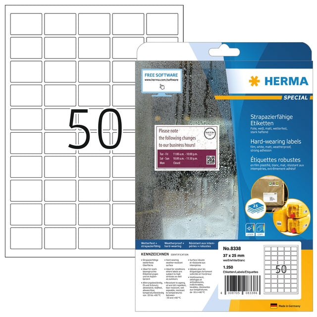 HERMA - Etichetta 8338 Etichette 37x25mm bianche resistenti alle intemperie 1250