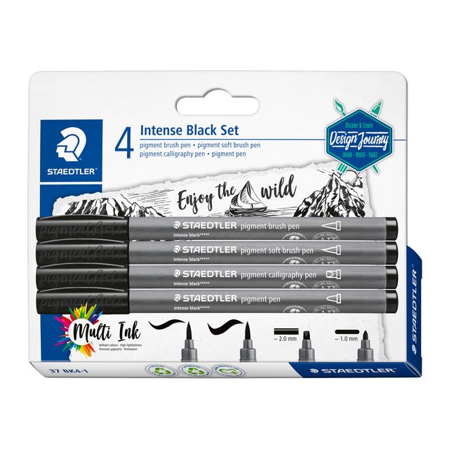 Staedtler - Brushpen PigmentArts Intense black set of 4 writing widths | 10 pieces