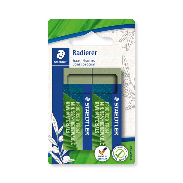 Staedtler - Gum Eco 52680 65x23x10mm vert olive blister de 2 pièces