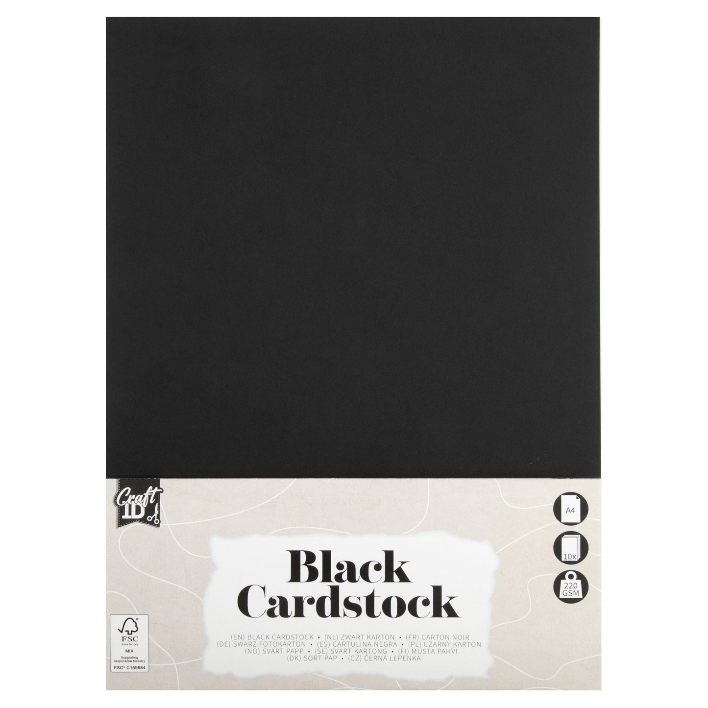 CraftID - Hobbykarton a4 220gr zwart 10 vel | 10 stuks
