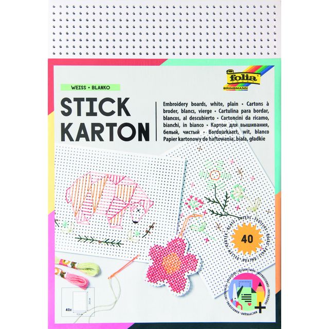 Folia Paper - Borduurkaarten folia 17.5 x x24.5cm 300gr 40v wit