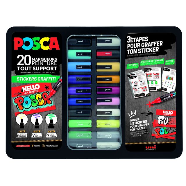 Posca - Paintmarker Uni Sticker Graffiti assorted metal case of 20 pcs