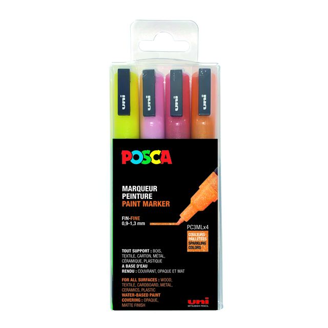 Posca - Paintmarker Uni PC fine glitter warm assorted set of 4 pieces