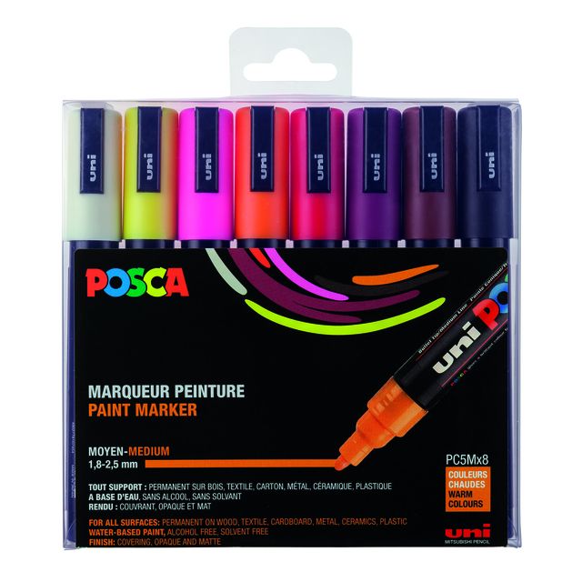 Posca - Marqueur Uni PC5M moyen chaud assorti lot de 8 pièces