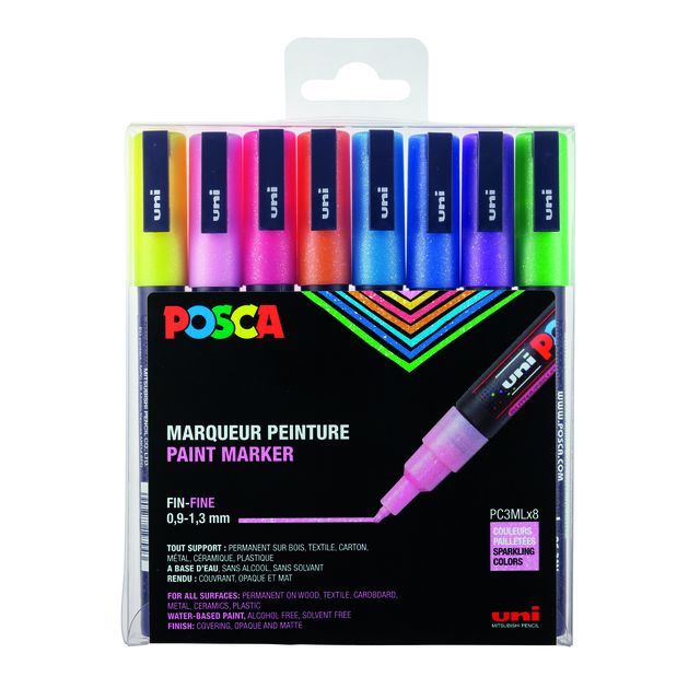 Posca - Paintmarker Uni PCset pastello glitter fine assortito di 8 pezzi