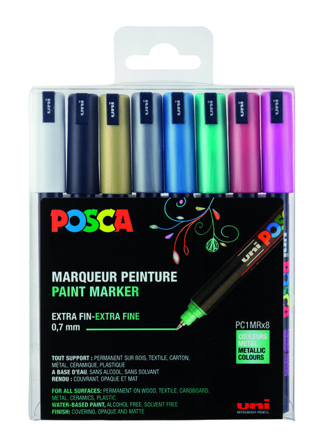 Posca - Paintmarker Uni PC1MR métallisé extra fin assorti lot de 8 pièces
