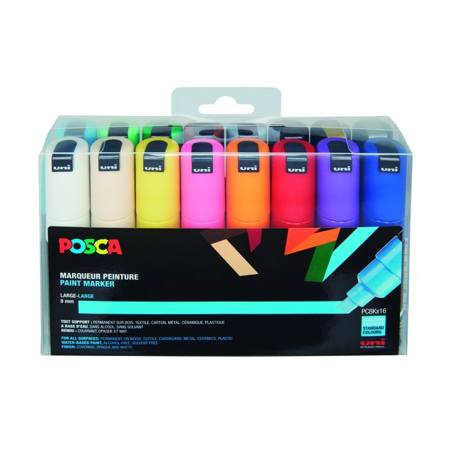 Posca - Paintmarker Uni PC8K breed schuin assorti set à 16 stuks