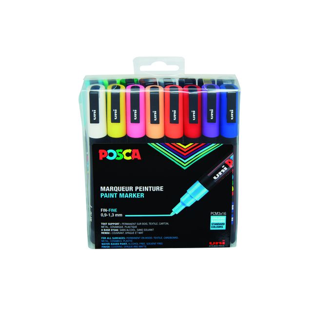 Posca - Paintmarker Uni PCfijn standaard assorti set à 16 stuks