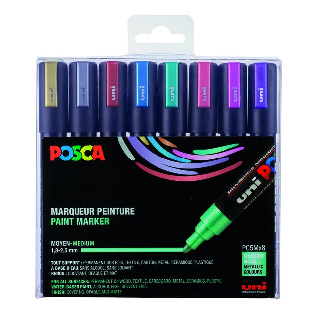Posca - Paintmarker Uni PC5M medium metallic assorted set of 8 pieces