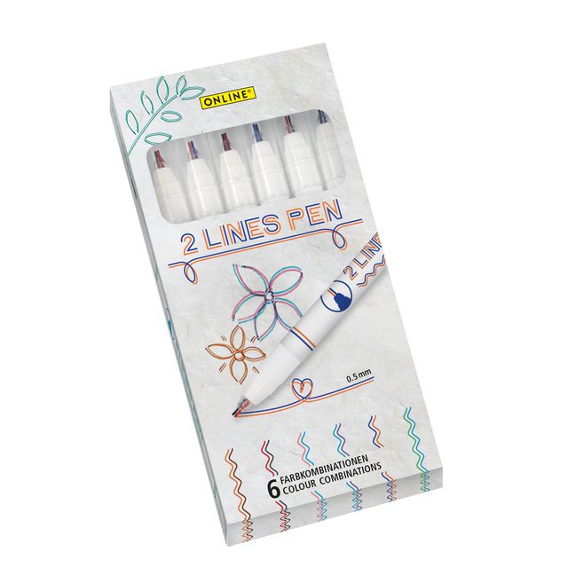 Online - Fineliner 2-lijnen assorti doos à 6 stuks