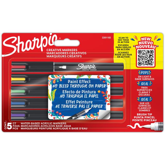 Sharpie - Rotulador creativo con punta de pincel, surtido en blister de 5 piezas