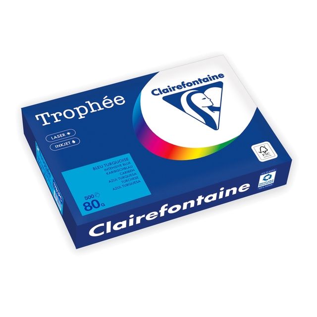 Clairefontaine - Papel de copia Trophée A4 80gr azul caribe 500 hojas