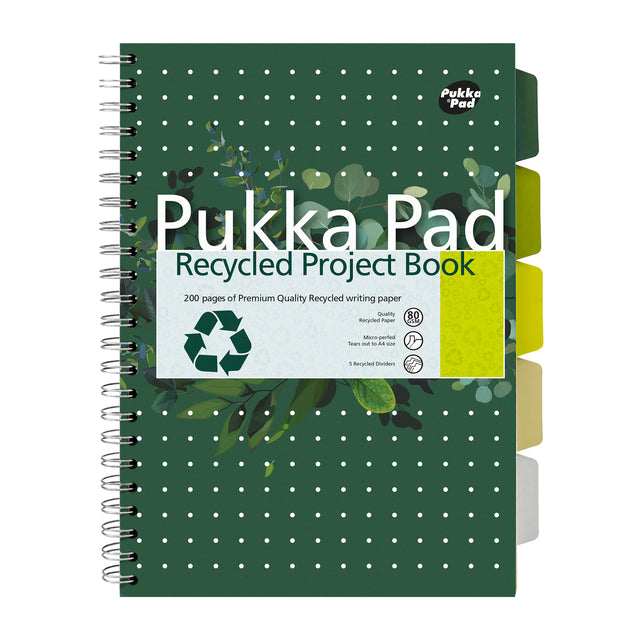 Pukka Pad - Projectboek Pad Recycled A4 lijn 5-tabs 4-gaats 200 pagina's 80gr groen