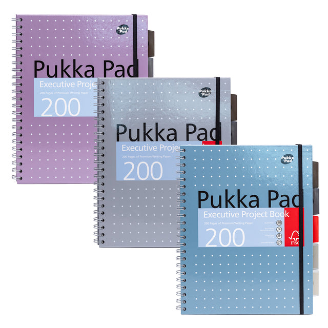 Pukka Pad - Projectboek Pad Metallic Executive A4 lijn 5-tabs 4-gaats 200 pagina's 80gr assorti