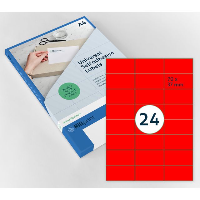 Rillprint - Etiket 70x37mm fluorrood 2400 etiketten