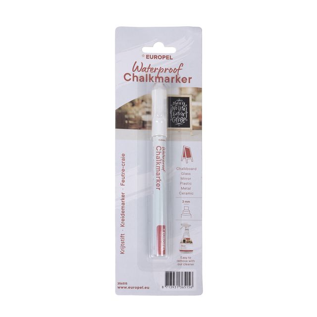 Europel - Krijtstift pel watervast 1-3mm wit blister 1 stuk