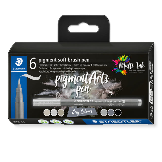 Staedtler - Estuche para bolígrafos con pigmentos Brushpen con 6 colores grises | 8 piezas