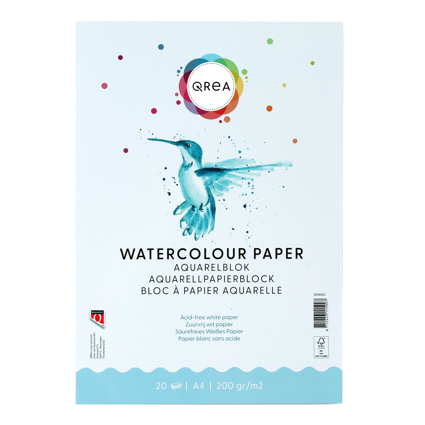 Qrea - Watercolor block A4 20 sheets 200gr glued