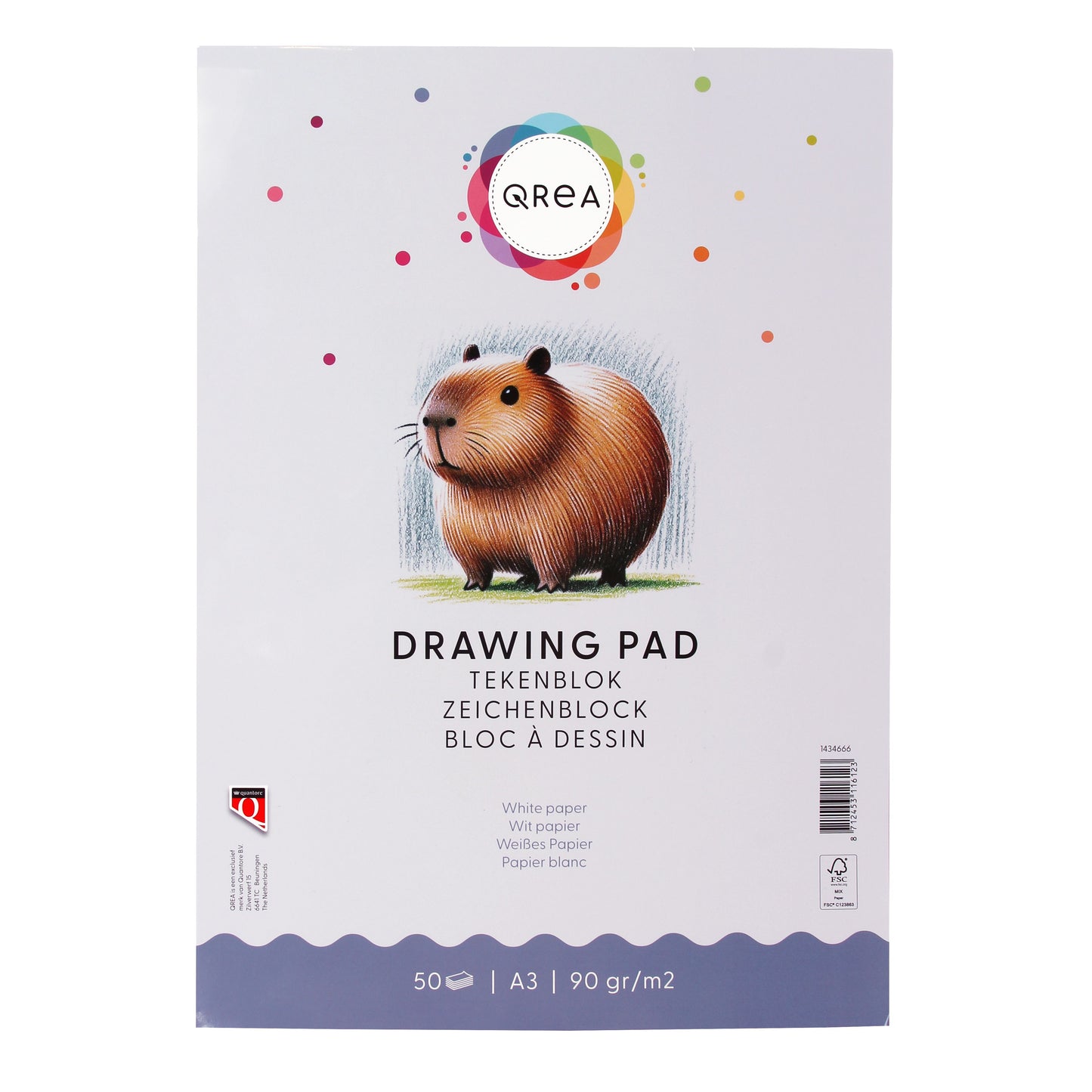 Qrea - Blocco da disegno A3 50 fogli 90gr incollati | 25 pezzi