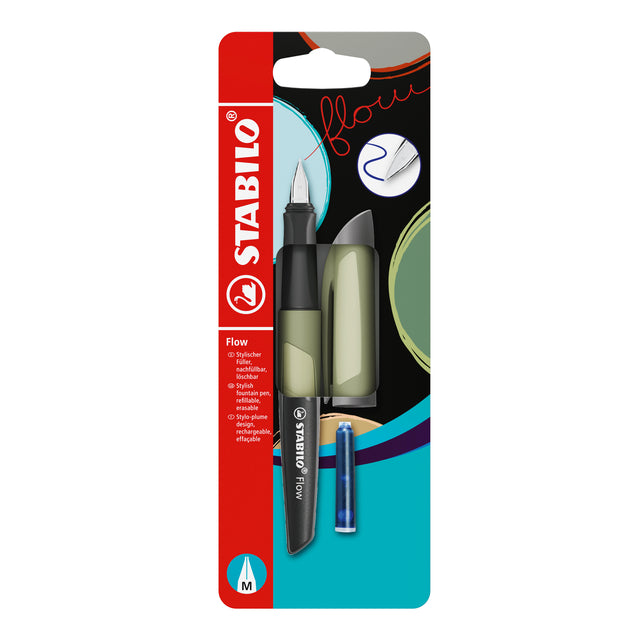 Stabilo - Vulpen flow blister m khaki