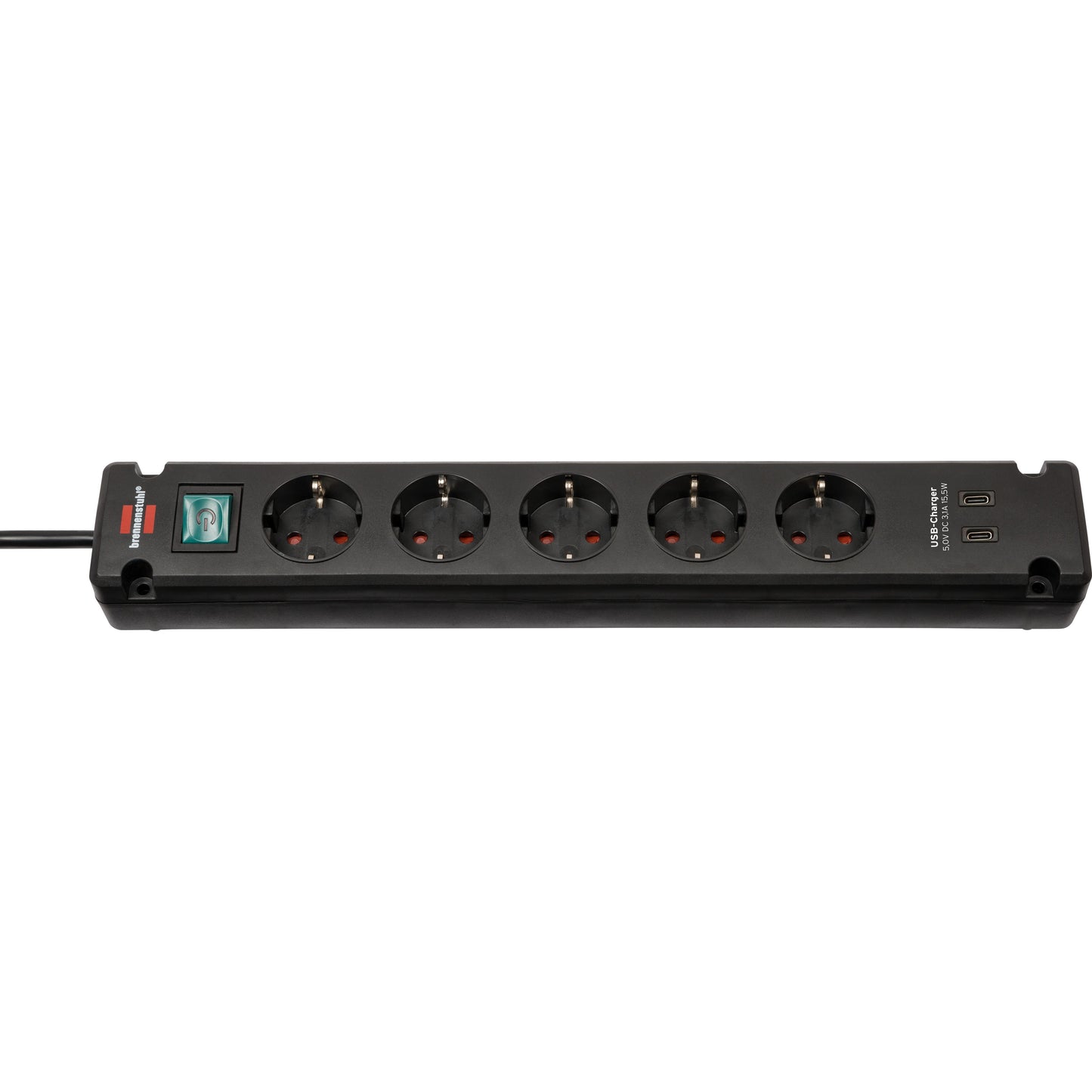 Brennerstuhl - Regleta Bremounta de 5 contactos con 2 USB C de 3 metros..