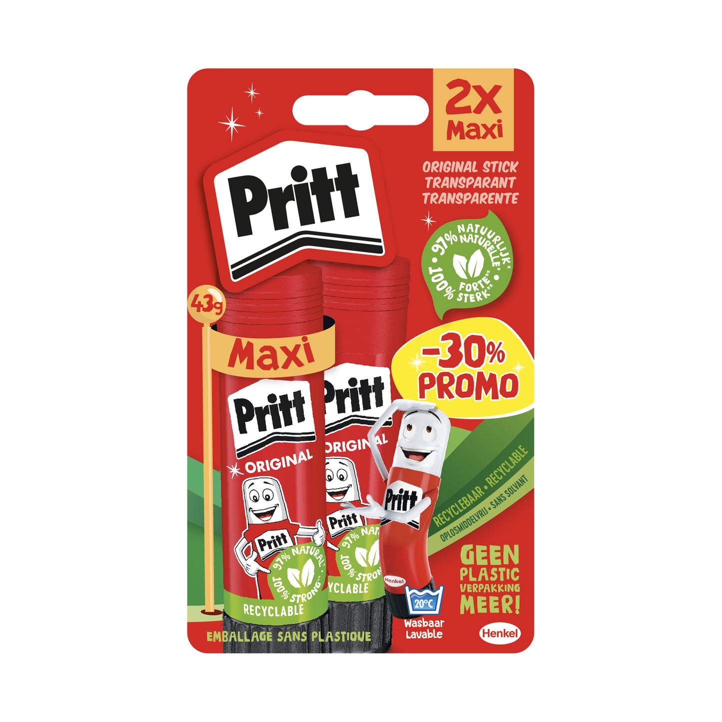 Pritt - Lijmstift Stick Original 43gr blister à 2 stuks Promo