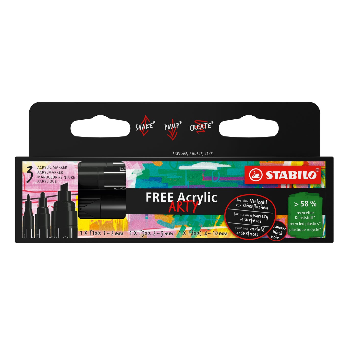 Stabilo - Acrylmarker free acrylic mixed tip zwart | 5 stuks
