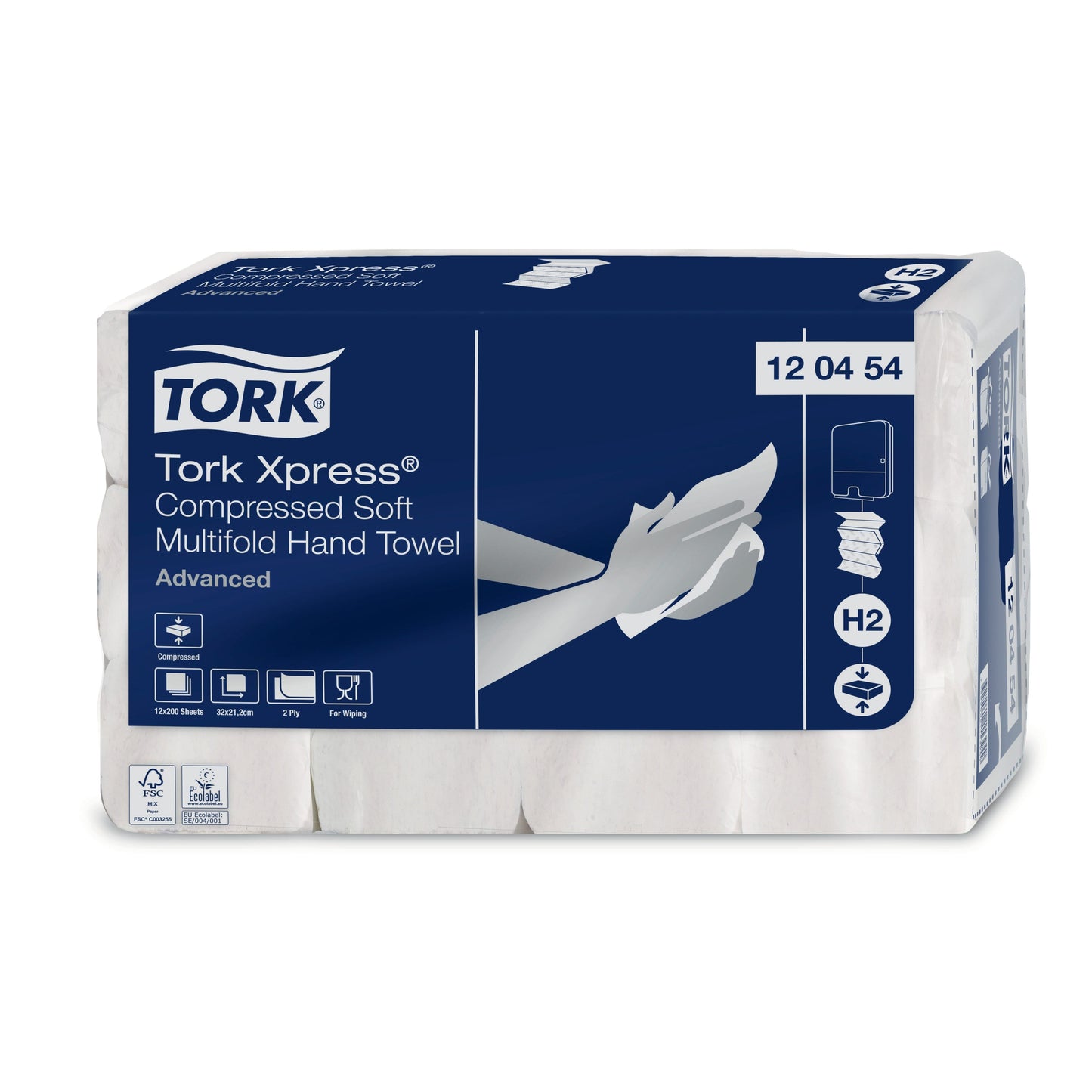 Tork - Toalla H2 Xpress comprimida Advanced multipliegue 2 capas 212x320mm 12x200 hojas blanca 120454