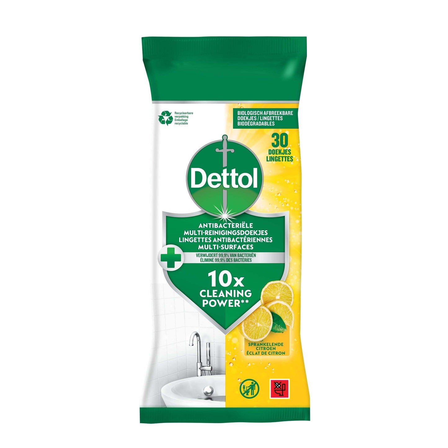 DETTOL - Lingettes nettoyantes antibactériennes agrumes 30